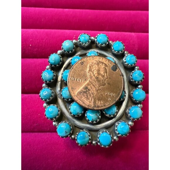 Zuni Sterling Silver Turquoise Snake Eye Petite Point  Statement Ring Size 9 - Picture 5 of 9